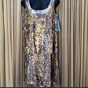 Antonio Melani Sequined Dress NWT 4 tan & Gold